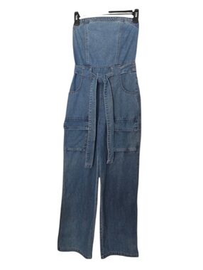Sincerely Jules Strapless Denim Cargo Wide Leg Jumpsuit XS NWT